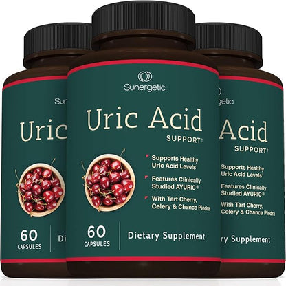 Sunergetic Premium Uric Acid Support Supplement – Uric Acid Cleanse & Kidney Support – Includes Tart Cherry, Chanca Piedra, Celery Extract & Turmeric - Uric Acid Support Formula – 60 Veggie Capsules