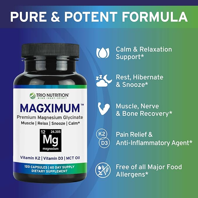 TRIO NUTRITION MagX Magnesium Glycinate, Vitamin D3, Vitamin K2 &