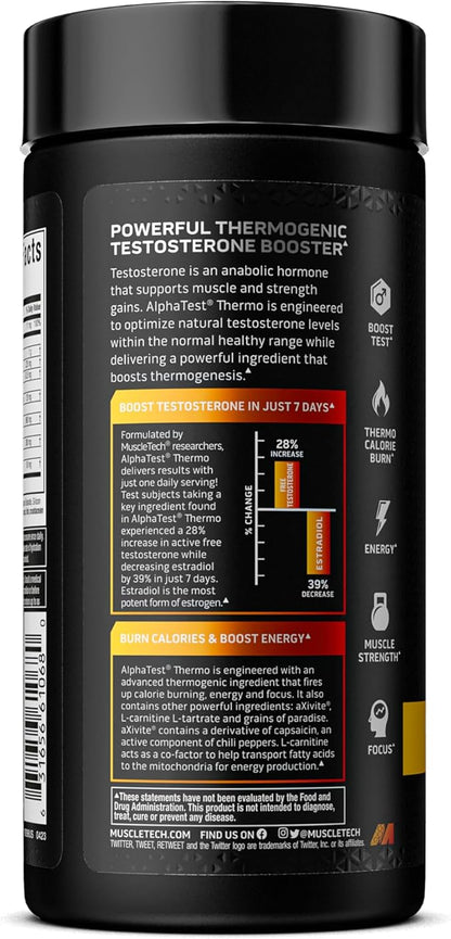MuscleTech AlphaTest Thermo Thermogenic Testosterone Booster| Muscle Strength Builder for Men | Workout Supplement | 90 Capsules | 30 Servings