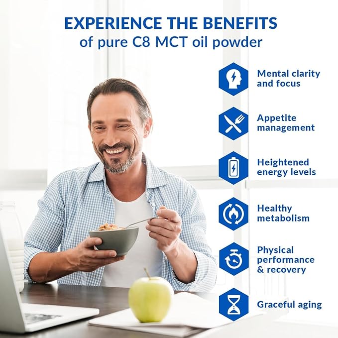 BioTrust Keto Elevate – Pure C8 MCT Oil Powder – Ketogenic Diet Supplement & Paleo Coffee Creamer for Clean Energy, Mental Focus, and Clarity – Non-GMO 100% Caprylic Acid (Unflavored, 40 Servings)