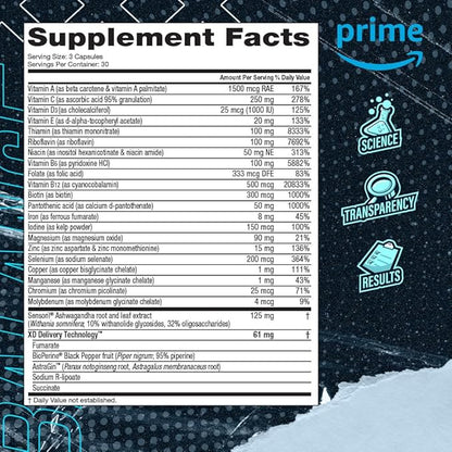 Blue Star Nutraceuticals Vitality for Men - Multivitamin & Mineral Formula for Men who Workout, w/Ashwagandha and B-Vitamins - Energy You’ll Notice - 90 Veggie Capsules
