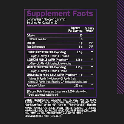 BPI Sports Best BCAA - The Building Blocks of Protein and Muscle - Post-Workout Recovery - Supports Metabolism - Omega 6 - Grape, 30 Servings, 300 g