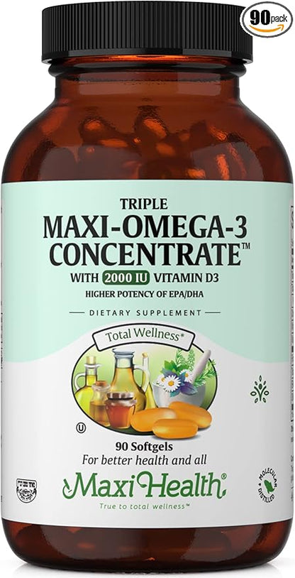 Maxi Health Omega 3 Supplement Omega-3 Fish D3 - 90 Softgels