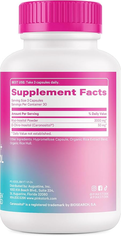 Pink Stork Myo-Inositol & D-Chiro Inositol Supplement - Hormonal Balance for Women - Ovarian Support - 40:1 Ratio - Fertility Supplements for Women - 180 Capsules, 2 Month Supply