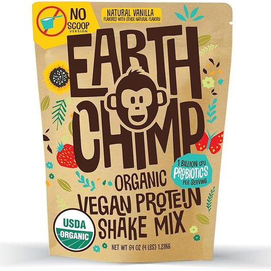 EarthChimp Organic Vegan Protein Powder 52 Servings 64 Oz