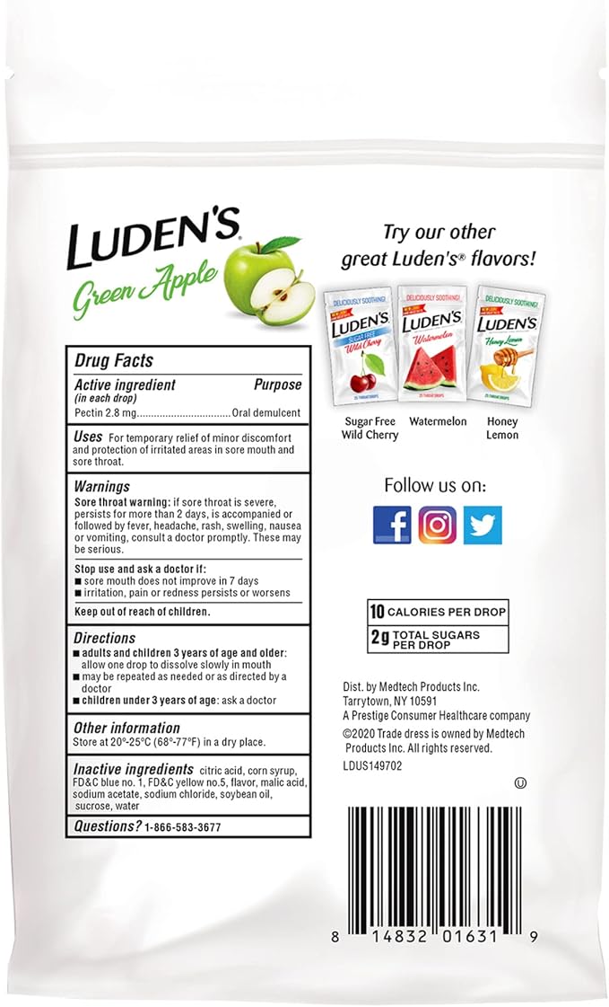 Ludens Soothing Throat Drops, Green Apple, 25 ct 1)
