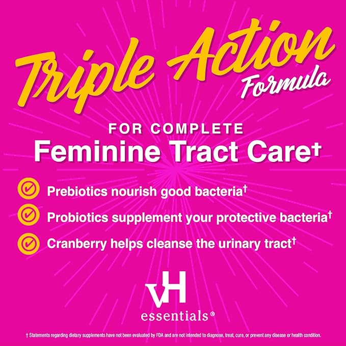 vH essentials Probiotic Gummies with Prebiotics & Cranberry, Concentrated Extract for Urinary Tract Health, Supports Vaginal Microflora Balance for a Healthy Feminine Tract, 60 Count