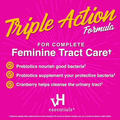 vH essentials Probiotic Gummies with Prebiotics & Cranberry, Concentrated Extract for Urinary Tract Health, Supports Vaginal Microflora Balance for a Healthy Feminine Tract, 60 Count