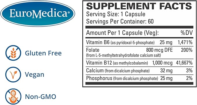 Euromedica Active B Complex 60 Capsules B12, Folate B6 - 60 Servings