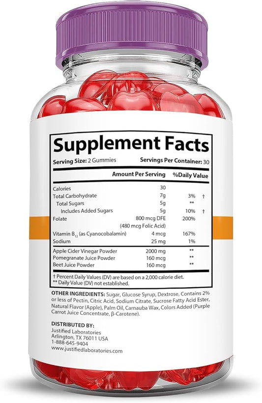 Justified Laboratories (5 Pack Rapid Ripped Keto ACV Gummies Extreme 2000MG Rapidripped Keto Gummies Apple Cider Vinegar Formulated with Pomegranate Beet Juice Powder B12 Vegan Non GMO 300 Gummys