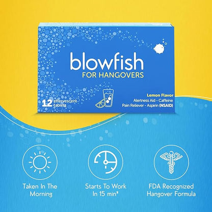 Blowfish for Hangovers | Fast, Effective Hangover Relief | Works in 15 Minutes | Hydrates, Relieves Headache, and Boosts Energy in One Step (4 Boxes)