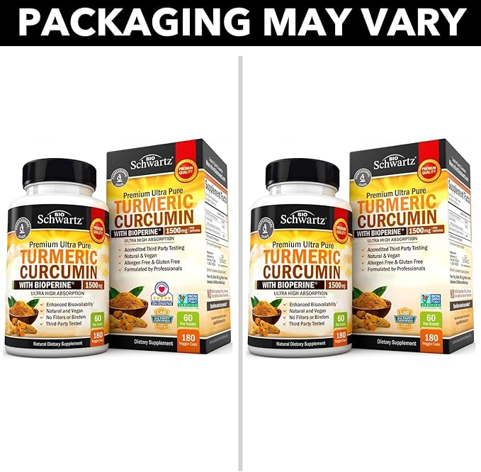Turmeric Curcumin with Black Pepper Extract 1500mg - High Absorption Ultra Potent Turmeric Supplement with 95% Curcuminoids and BioPerine - Non GMO Turmeric Capsules for Joint Support - 180 Capsules
