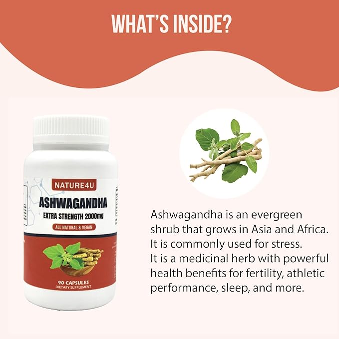 Ashwagandha Extra Strength, Ashwagandha Root Powder 2000mg, Natural 90 Vegan