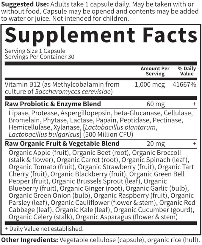 Garden of Life B12 30 Capsules, 1,000mcg Whole B12 Vitamin