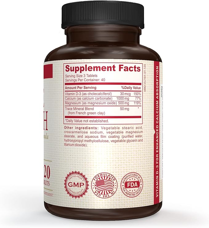 Bone Health Calcium 1000mg, Magnesium 500mg 600IU. Potent 120 Count