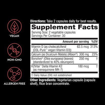 Osteo Plus Supplement, 300 mg Calcium 250mg Bonolive K2 and D3, Supports 60 Veggie