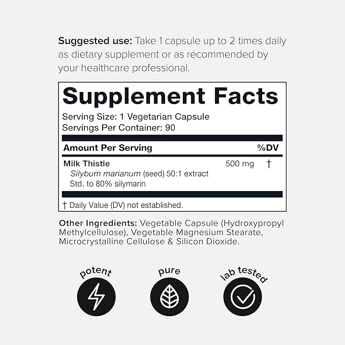Toniiq 25,000mg 50x Concentrated Milk Thistle Extract 500mg Per 80% Silymarin 90 Vegetarian