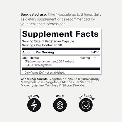 Toniiq 25,000mg 50x Concentrated Milk Thistle Extract 500mg Per 80% Silymarin 90 Vegetarian