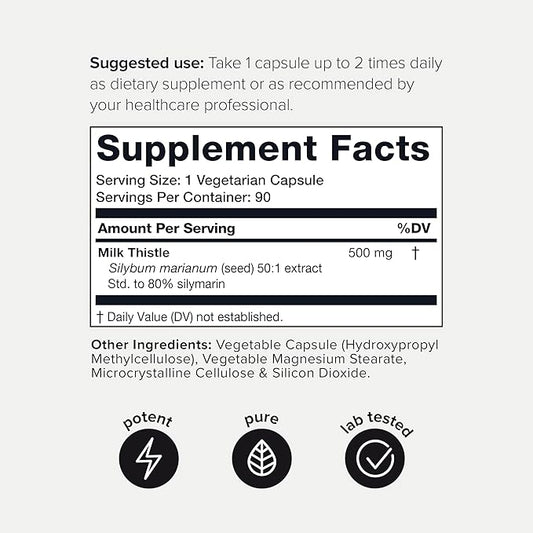 Toniiq 25,000mg 50x Concentrated Milk Thistle Extract 500mg Per 80% Silymarin 90 Vegetarian