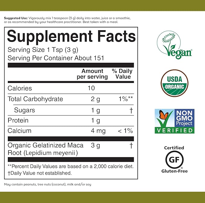 Viva Naturals Organic Maca Powder - Gelatinized Maca Powder Organic, Pervuian Superfood Traditionally Used for Energy, Certified Organic, Gluten-Free & Non-GMO, 16 Oz (1 lb) Bag