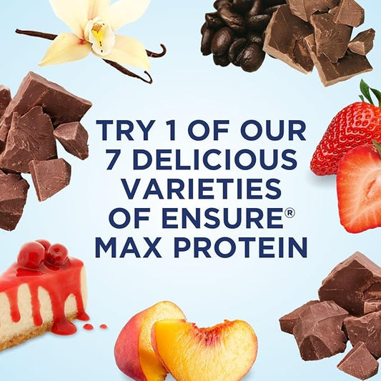 Ensure Max Protein Creamy Strawberry Nutrition Shake | 30g Protein, 1g Sugar, 4g Fiber Blend | 12 Pack