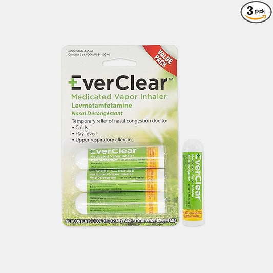 EverClear Medicated Vapor Inhaler, Nasal Decongestant 0.2 ml, 3 Pack