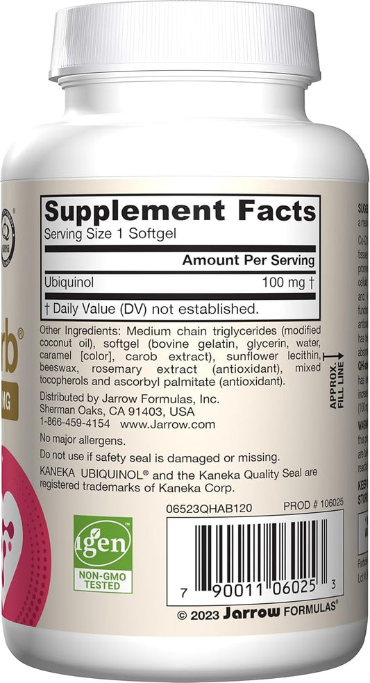 Jarrow Formulas® QH-Absorb®, 100 mg, Ubiquinol Dietary Supplement for Healthy Cardiovascular Function, 120 Softgels, 120 Day Supply