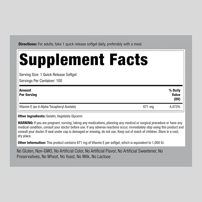 Piping Rock Vitamin E 1000 IU 671mg | 100 Softgel