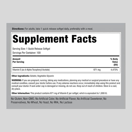 Piping Rock Vitamin E 1000 IU 671mg | 100 Softgel