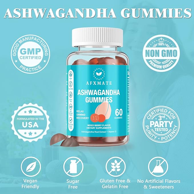 AFXMATE Ashwagandha Gummies & Vitamin D 120 Count