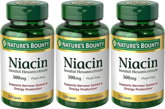 Set of 3 Nature's Bounty Niacin Flush Free 500 mg, 120 Capsules by Maven Gifts