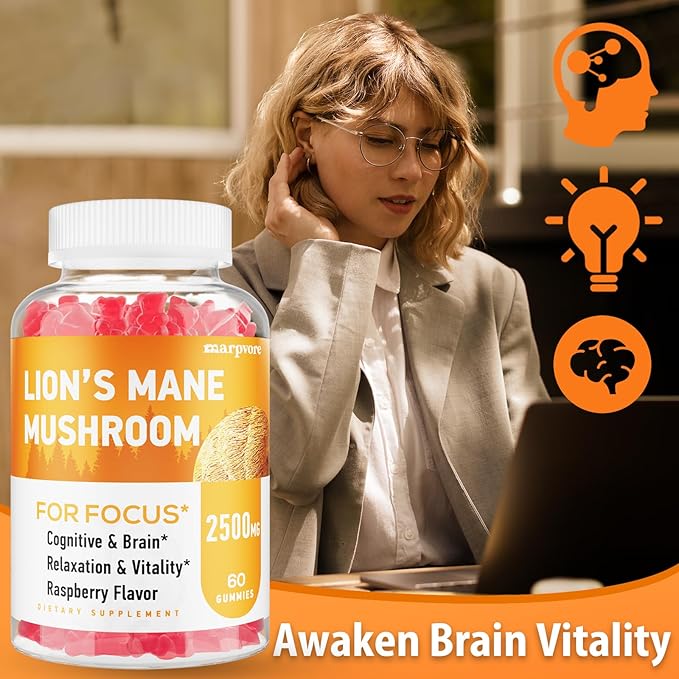 Lions Mane Gummies, Lions Mane Extract to 2500mg, Mushroom Gummies for Adults, Immune & Relaxation, with Lions Mane, Ashwagandha & B12, 420 Gummies