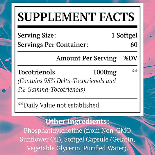 Liposomal Tocotrienols Supplement 1000mg, Vitamin E, 95% Delta-tocotrienols 5% Gamma-tocotrienols, 60 softgels