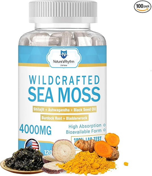 Nature's Rhythm Daily Mineral Multivitamin with Seaweed, Magnesium, Black Seed Oil, Bladderwrack Immune Support Supplement, 60 Day Supply, 120 Capsules