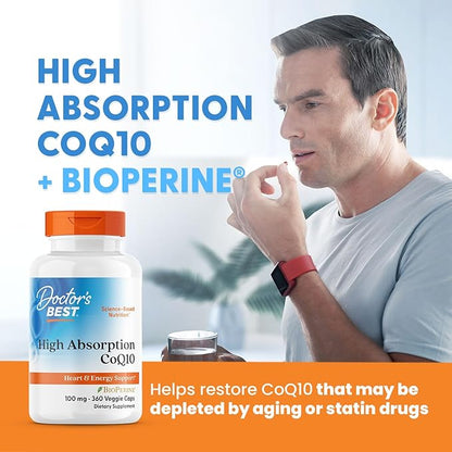 Doctor's Best High Absorption CoQ10 with BioPerine, Gluten Free, Naturally Fermented, Vegan, Heart Health & Energy Production, 100 mg 360 Veggie Caps(Pack of 1)