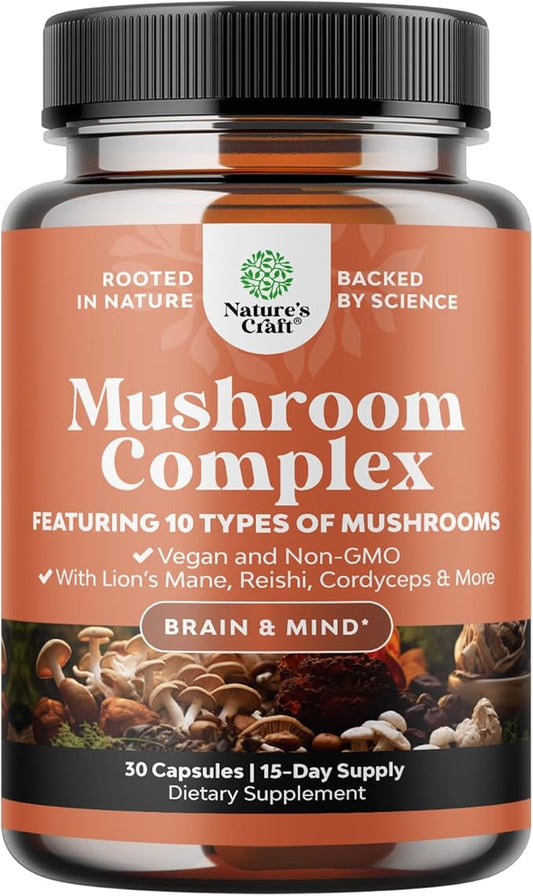 Extra Strength Mushroom Complex Capsules 10X Lions 1330mg Adaptogenic