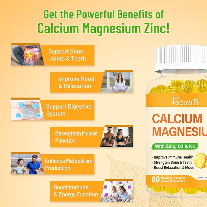 Calcium Magnesium Zinc Gummies with Vitamin D3 & K2, High 120 Gummies…