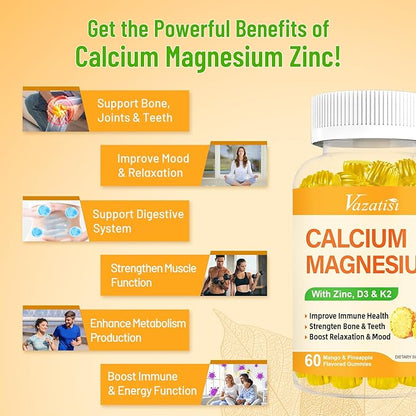 Calcium Magnesium Zinc Gummies with Vitamin D3 & K2, High 120 Gummies…