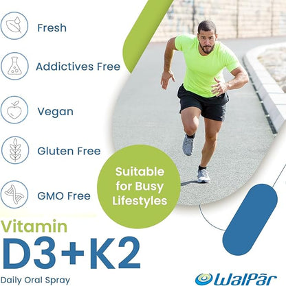 Vitamin D3 and K2 Oral Spray (60 Doses) - 75mcg, 3000 IU Multivitamin Spray- Muskmelon Flavor - Easy Absorption Oral Vitamin D Liquid Supplement - Bone Health Support and Immune Spray for Adults