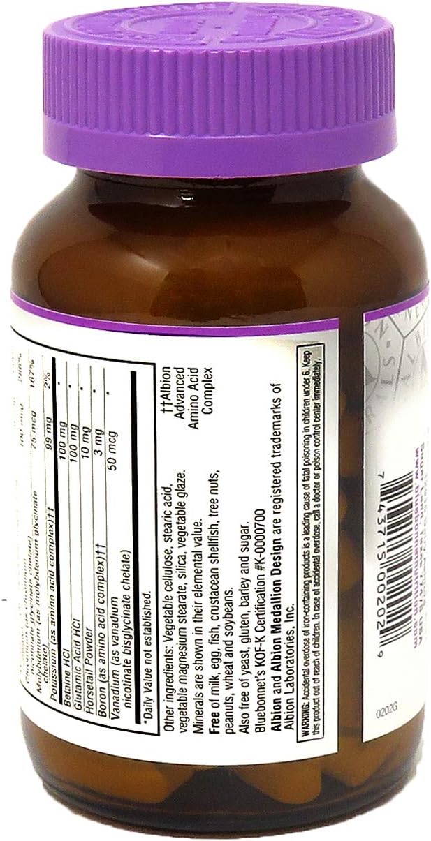 Bluebonnet Nutrition High Potency Chelated Multiminerals, Albion Chelated Minerals, Soy-Free, Gluten-Free, Non-GMO, Kosher Certified, Dairy-Free, 60 Caplets, 20 Servings