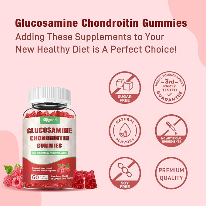 2 Pack Enhanced 3000mg Glucosamine Chondroitin Gummies with MSM for Adults - Extra-Strength Joint Health & Flexibility, Antioxidant & Immune Support Supplement, 120 Count