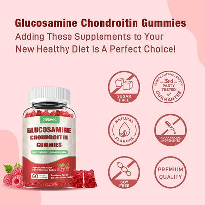 2 Pack Enhanced 3000mg Glucosamine Chondroitin Gummies with MSM for Adults - Extra-Strength Joint Health & Flexibility, Antioxidant & Immune Support Supplement, 120 Count