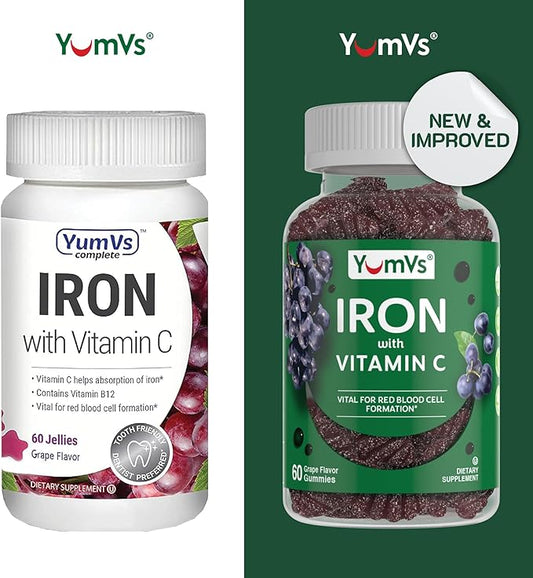VumVs Iron Gummies for Women and Men - Grape Flavor - 10 mg Chewable Iron Supplement for Women Gummies with Vitamin C - Kosher, Gluten Free - Blood Builder Iron Supplement Gummies (60 Count), 2 Pack
