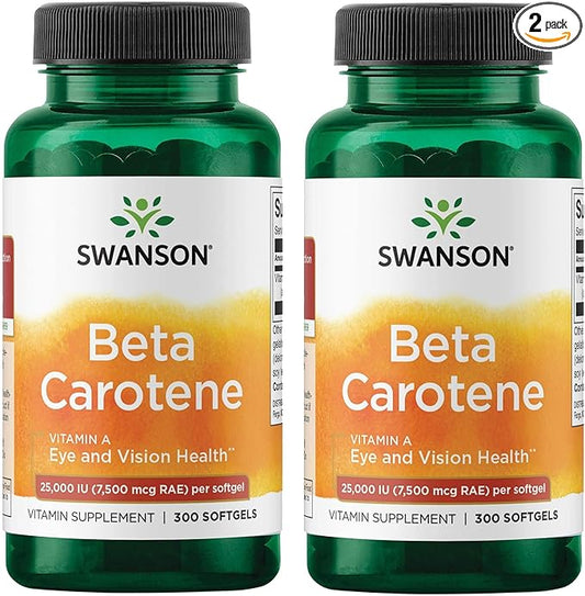 Swanson Beta-Carotene Vitamin A 25000 IU Softgels 7500 mcg (300 Softgels) (2 Pack)