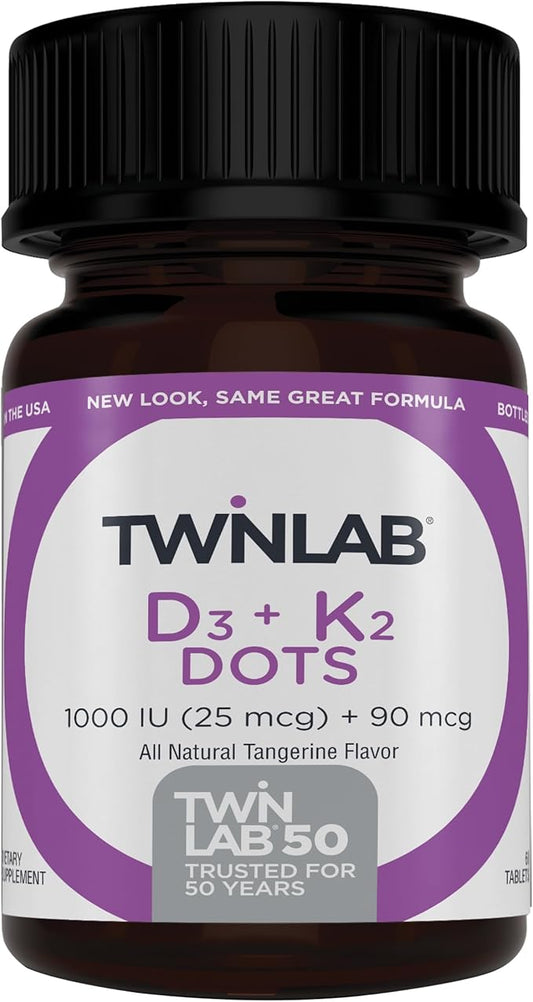 Twinlab Vitamin D3 1000 + K2 Dots 25 mcg, 60 Tablets (1000 IU)