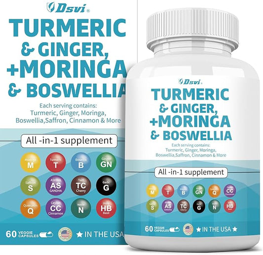 60 Capsules Turmeric Curcumin 30000mg Ginger 3000mg Moringa 50000mg Boswellia 3000mg Saffron 2000mg Joint