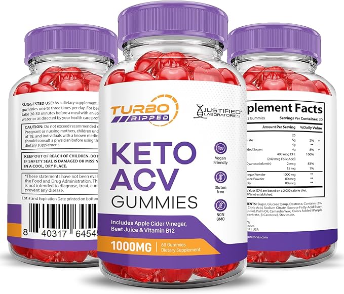 (2 Pack) Turbo Ripped Keto ACV 1000MG Turbo B12 Vegan 120 Gummys