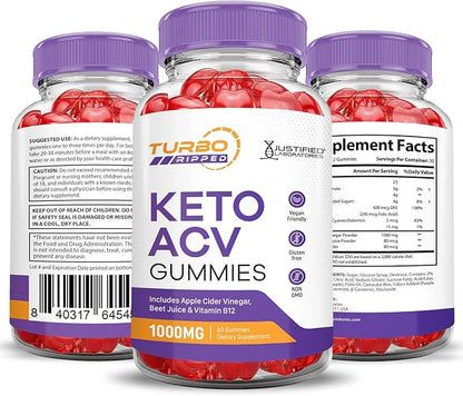(2 Pack) Turbo Ripped Keto ACV 1000MG Turbo B12 Vegan 120 Gummys