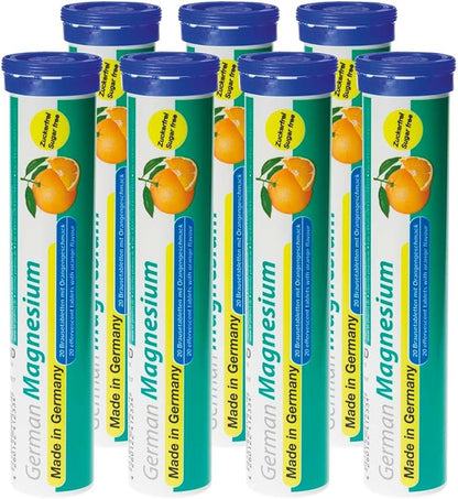 German Magnesium Oxide Supplement | Effervescent Tablets | Orange Flavor – 200 mg Magnesium per Serving | Sugar Free, Vegan – T&D Pharma – Made in Germany