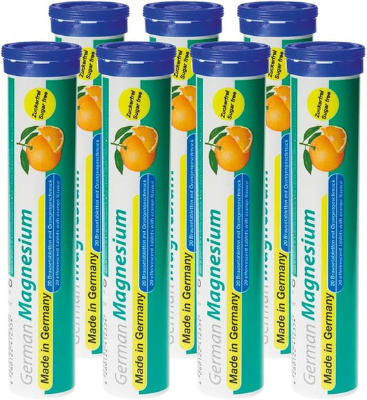 German Magnesium Oxide Supplement | Effervescent Tablets | Orange Flavor – 200 mg Magnesium per Serving | Sugar Free, Vegan – T&D Pharma – Made in Germany